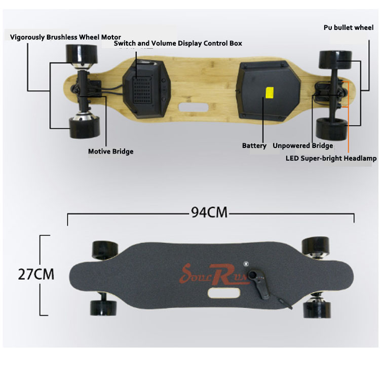 Safe Waterproof Electric Skateboard 7 PLY 1 Baboo Deck Material