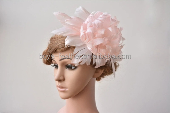 15*15 cm Curly Goose Feather Flower Mount with Wire Accessory Pattern Dyed