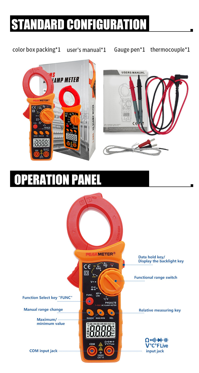6000 Counts Digital AC Clamp Meters With Non-Contact Voltage detaction,NCV and Ture RMS
