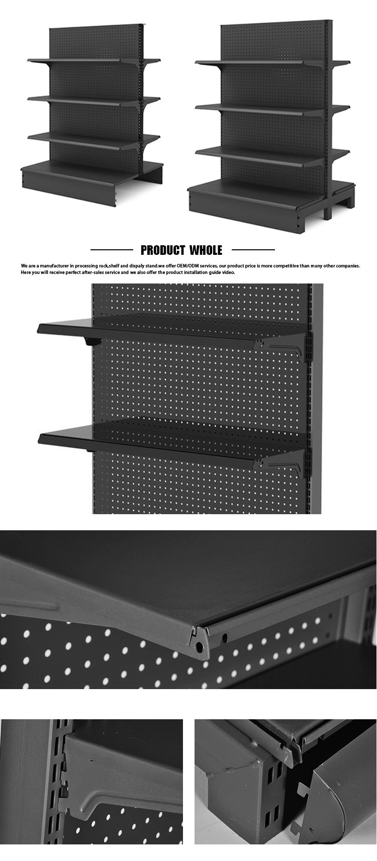 Customized Cold Rolled Steel Load Capacity 30-80KG/Layer Supermarket Display Shelving