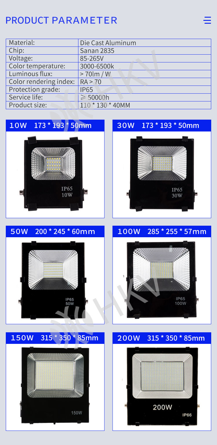 Black Adjustable Outdoor Waterproof Light 10/30/50/100/150/200W Exterior Street Floodlight