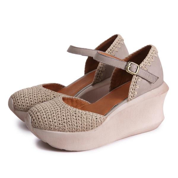 S509 New Style Handmade Knit Leather Women'S Shoes Literary Fashion Platform