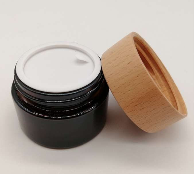 50g Face Cream Recycled Cosmetic Glass Jar With Bamboo Cap
