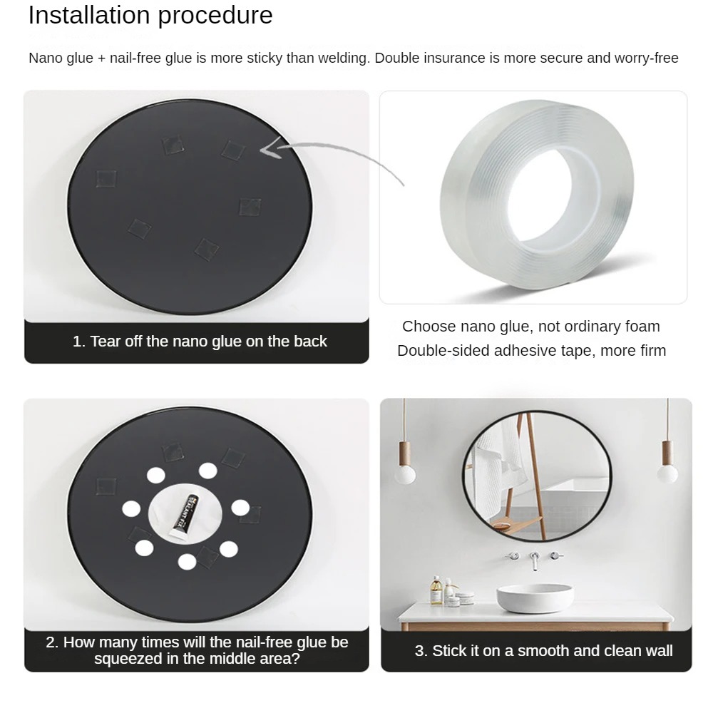 Wall Mirror for Bathroom Decorative Antique Round Belly Vintage Sticker Plastic Frame