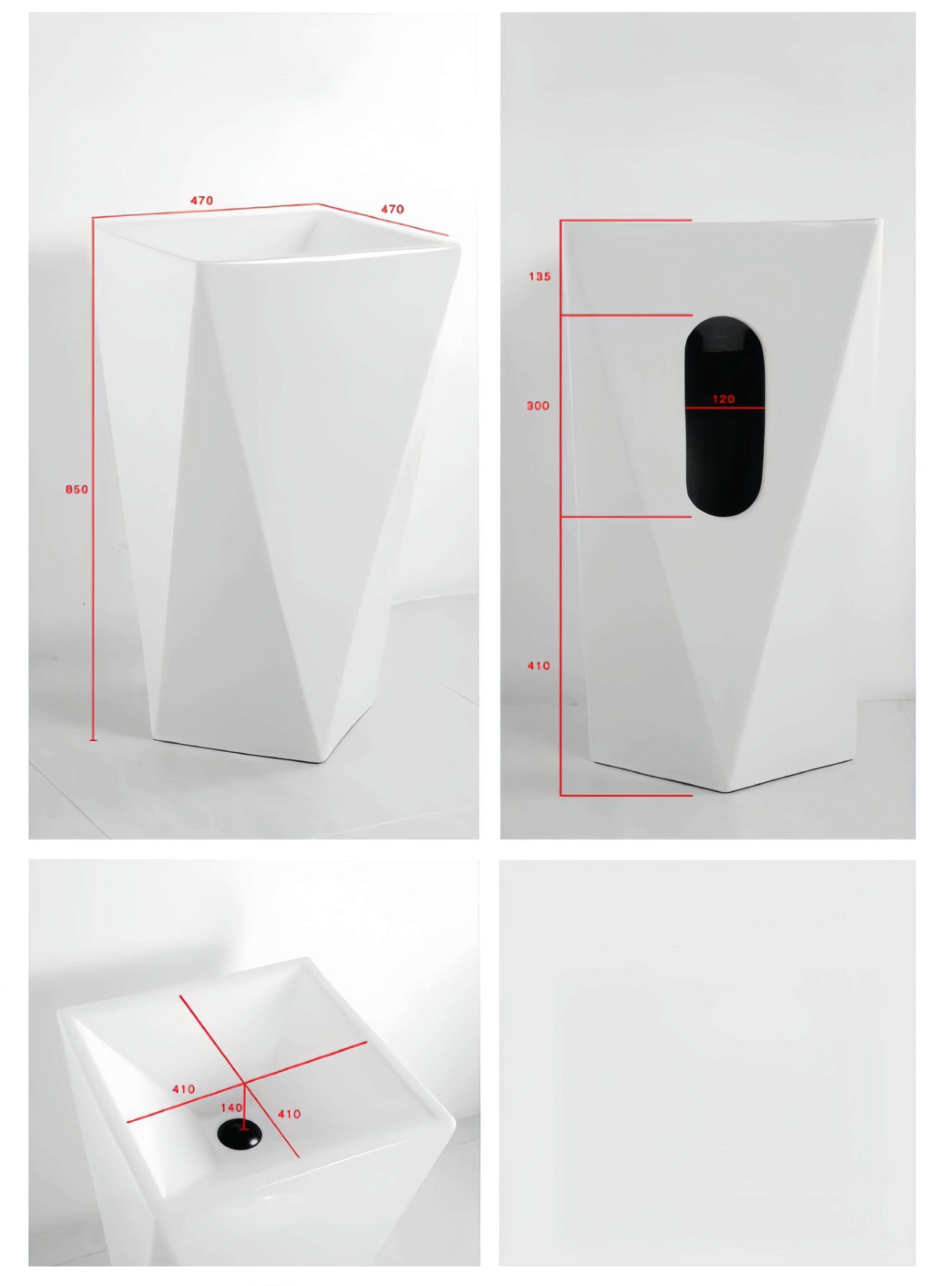 Diamond Shape Full Pedestal Bathroom Wash Hand Basin Large Pedestal Height Wash Basin