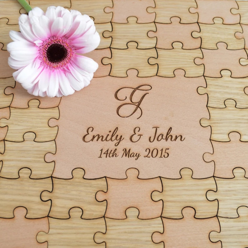 Personalised Wooden Wedding Jigsaw Puzzle Piece Guestbook Personalized Guest Book