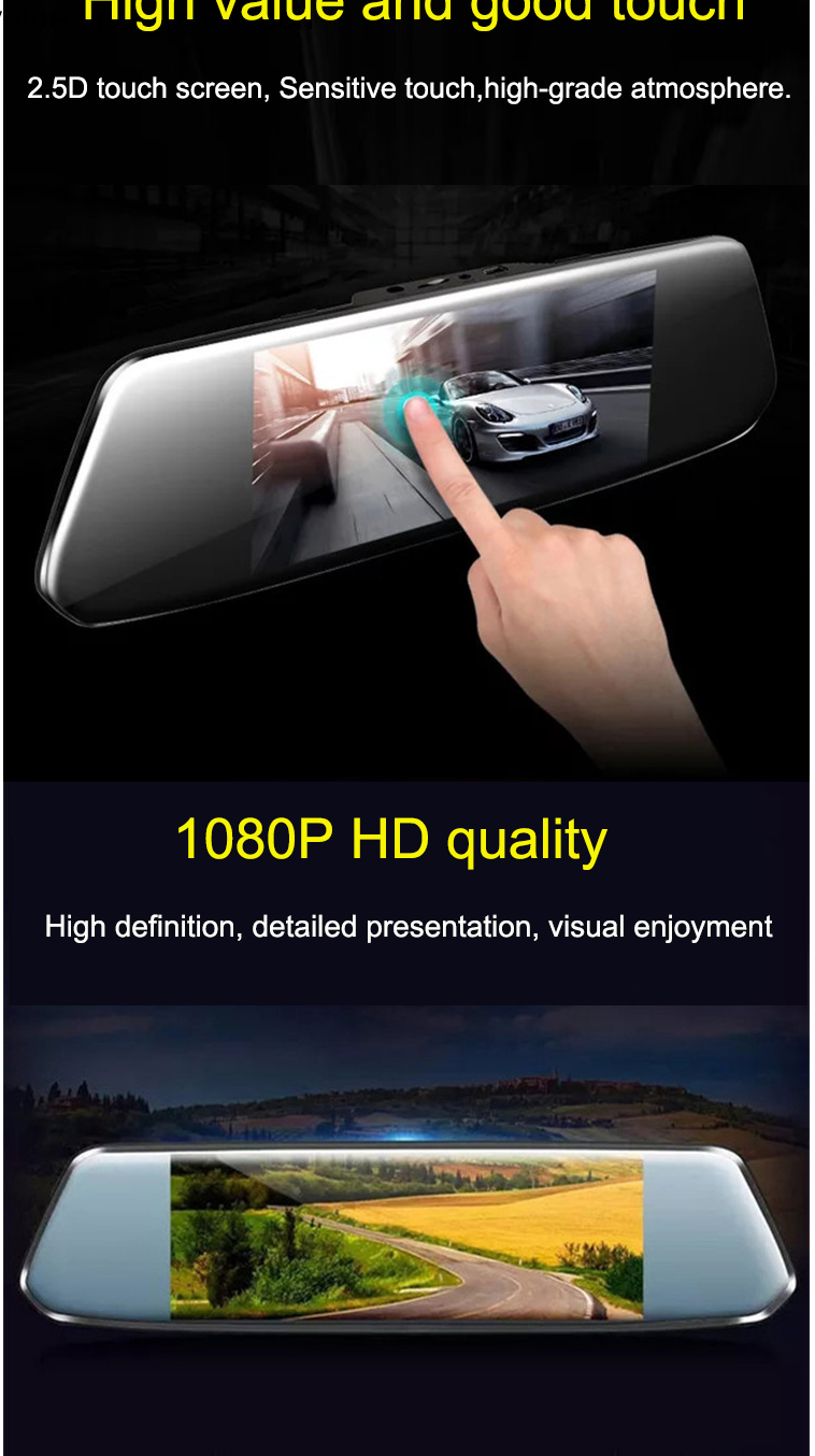 Loop Recording OEM ODM FHD 1080p Dash Cam Rear View 7 Inch Screen