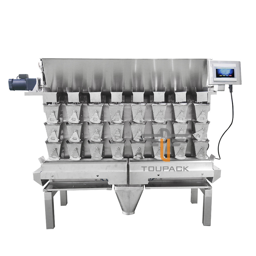 Waterproof Stainless Steel High Speed Horizontal 8 Heads Sticky Material Multihead Weigher For Oily Food Dimple Plate
