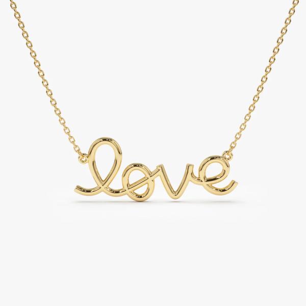Solid 925 Sterling Silver 14K Gold Plated Love Pendant Necklace for Women