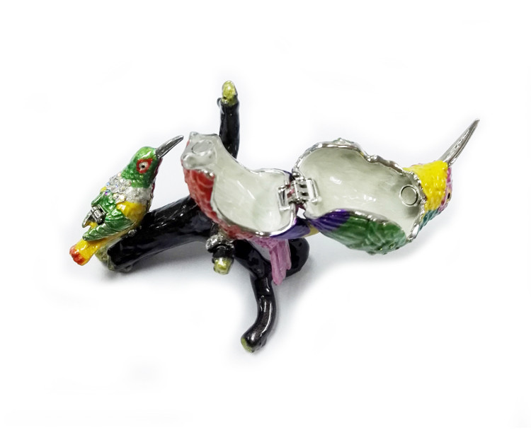 Mum and baby bird metal jewelry box for jewelry wholesales bird jeweled enamel trinket box