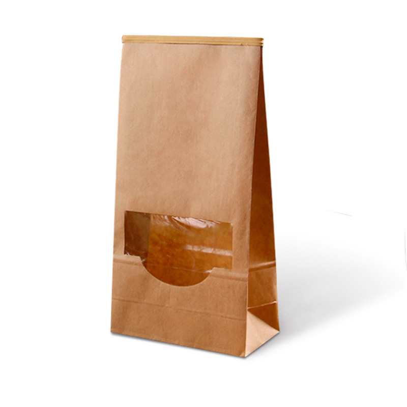 T0.017mm H23.2cm Sealing Bread Recycled Paper Gift Bag With Window