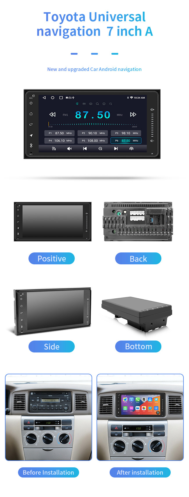 CE Universal Android Intelligent Car Navigation System With 1080P Screen WiFi Car Multimedia For Toyota