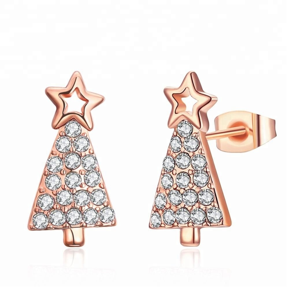 Wholesale Fashion Jewelry Star Zircon Earring Gold Plated Christmas Tree Earrings