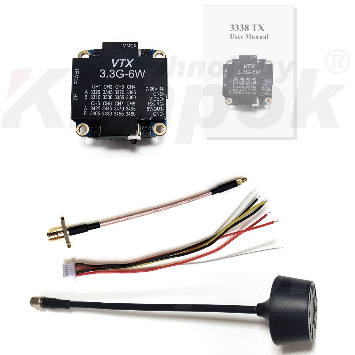 3.3G 6W Video Transmitter 3.3Ghz FPV VTX 8 Channels Long Range Video Audio Transmission