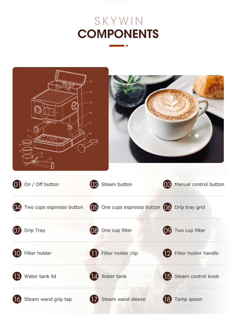 15 Bar Espresso Machine Coffee Machine Cappuccino Espresso Coffee With Milk