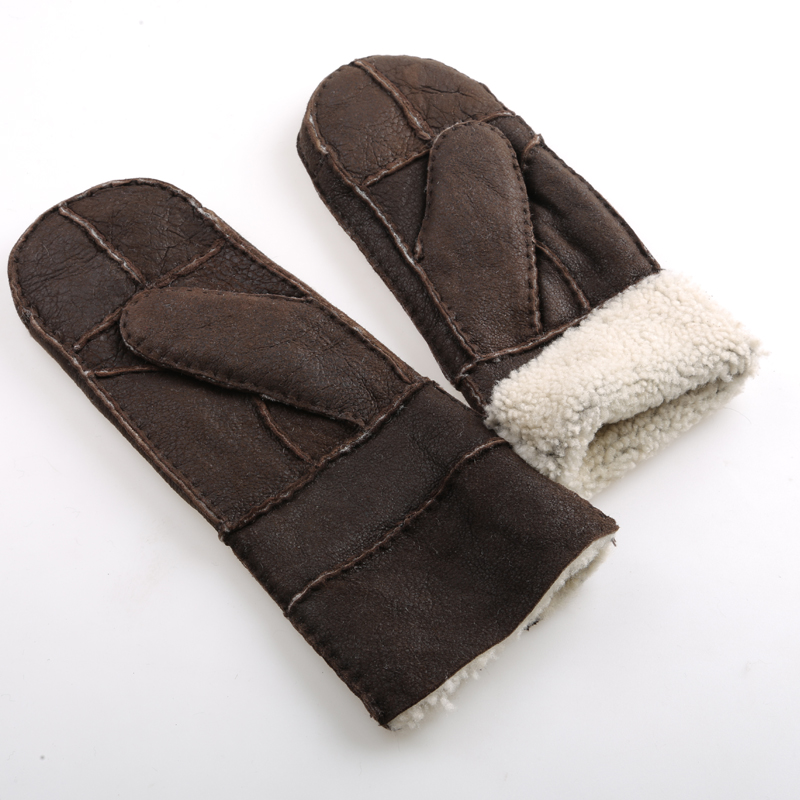 Wholesale mitten gloves sheepskin leather gloves with metal button