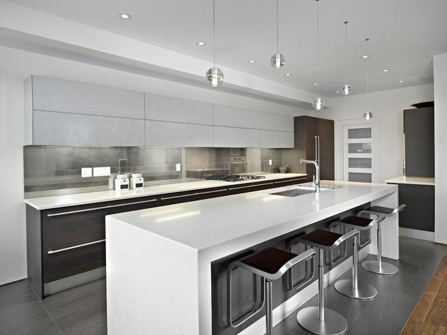 2.5M U Shape Melaminer Modern Modular Kitchen Cabinets With Island Stove