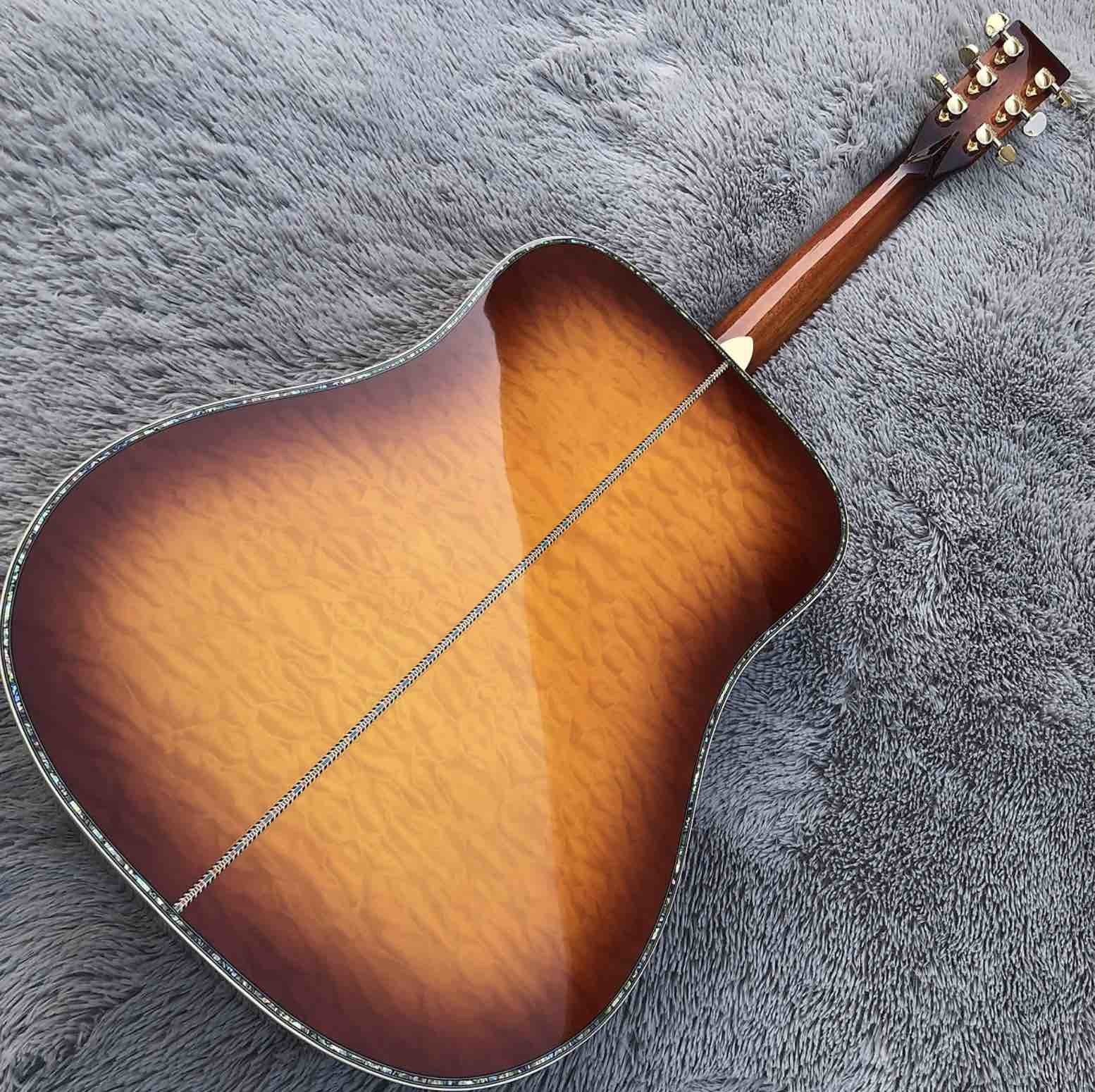 Solid Spruce Top Abalone D Style Acoustic Guitar with Burst Maple Body Ebony Fingerboard