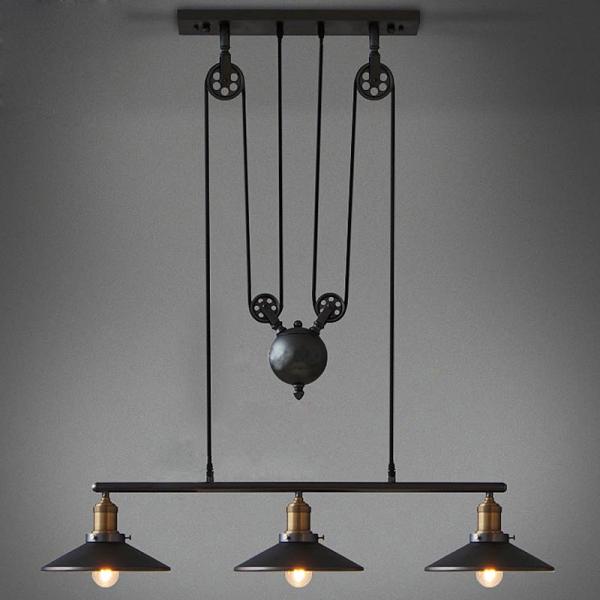 Retro Vintage Pully Pendant Lights Fixture Loft American Black Hanging Lamp(WH