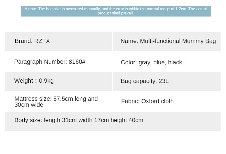 23L Embroidered Large Capacity Diaper Bag Backpack 0.9kg