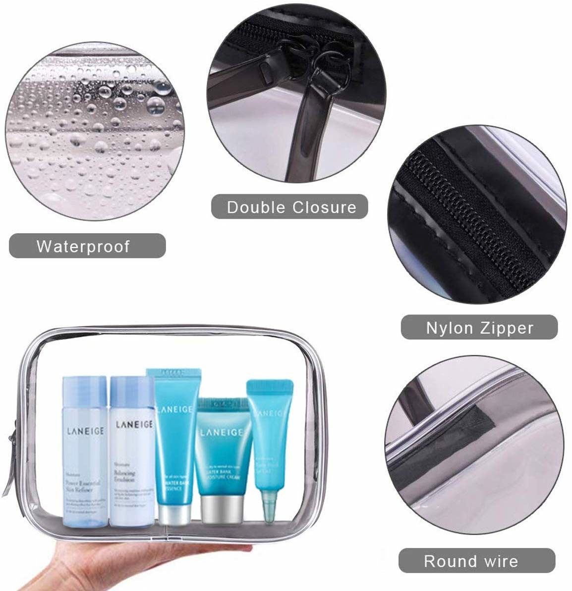 Clear Cosmetic Bag, 4 Pcs Waterproof PVC Zippered Toiletry Carry Pouch Portable Makeup Bag Organizer Bag Set