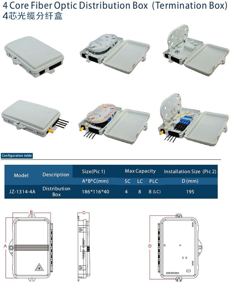 FTTH Indoor Dustproof Fiber Optic Termination Box Wall Mounted