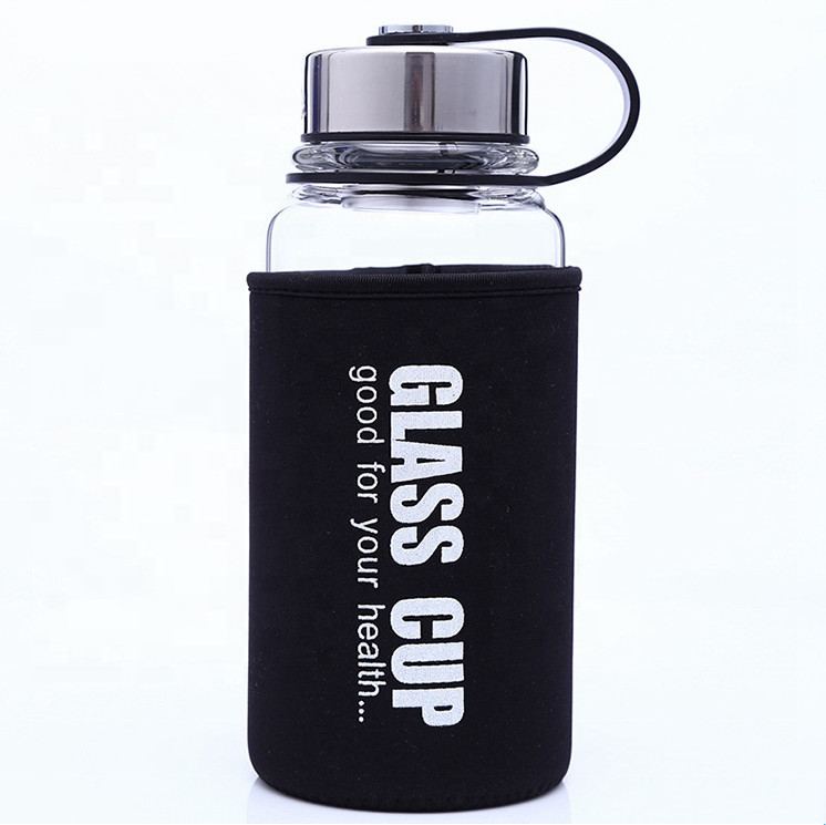 850ml/1000ml Big Size Sports Glass Bottles Durable High Borosilicate Unbreakable Glass Water Bottle 1 Liter With Nylon Sleeve Against Leaks And Spills