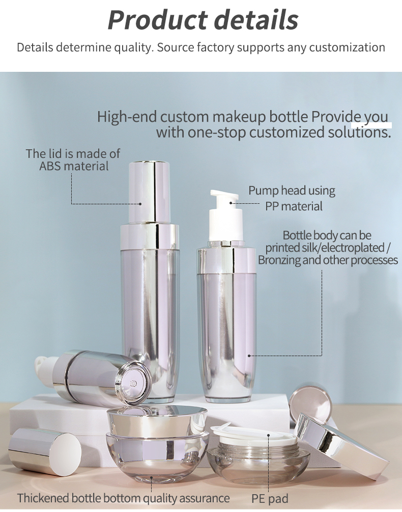 Replaceable Acrylic Bottles 30ml 100ml Silver Plastic Lotion Pump Bottle