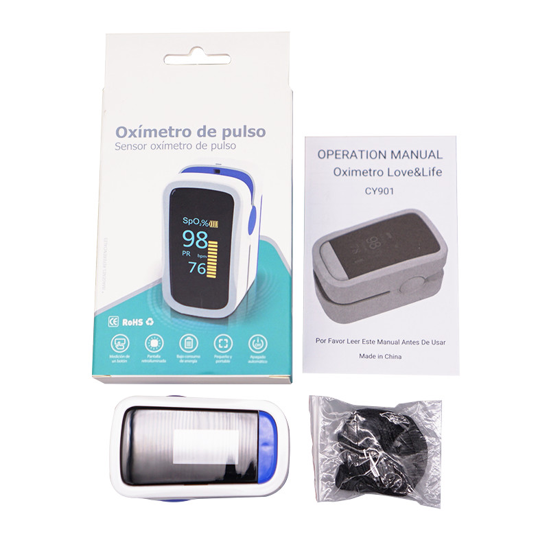 Blue And White Finger Clip Pulse Oximeter Fast Measurement Four Color OLED Screen
