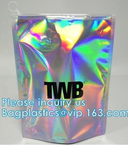 Holographic Pouch With Hang Hole For Clothing packing / iridescent Mylar Pouch