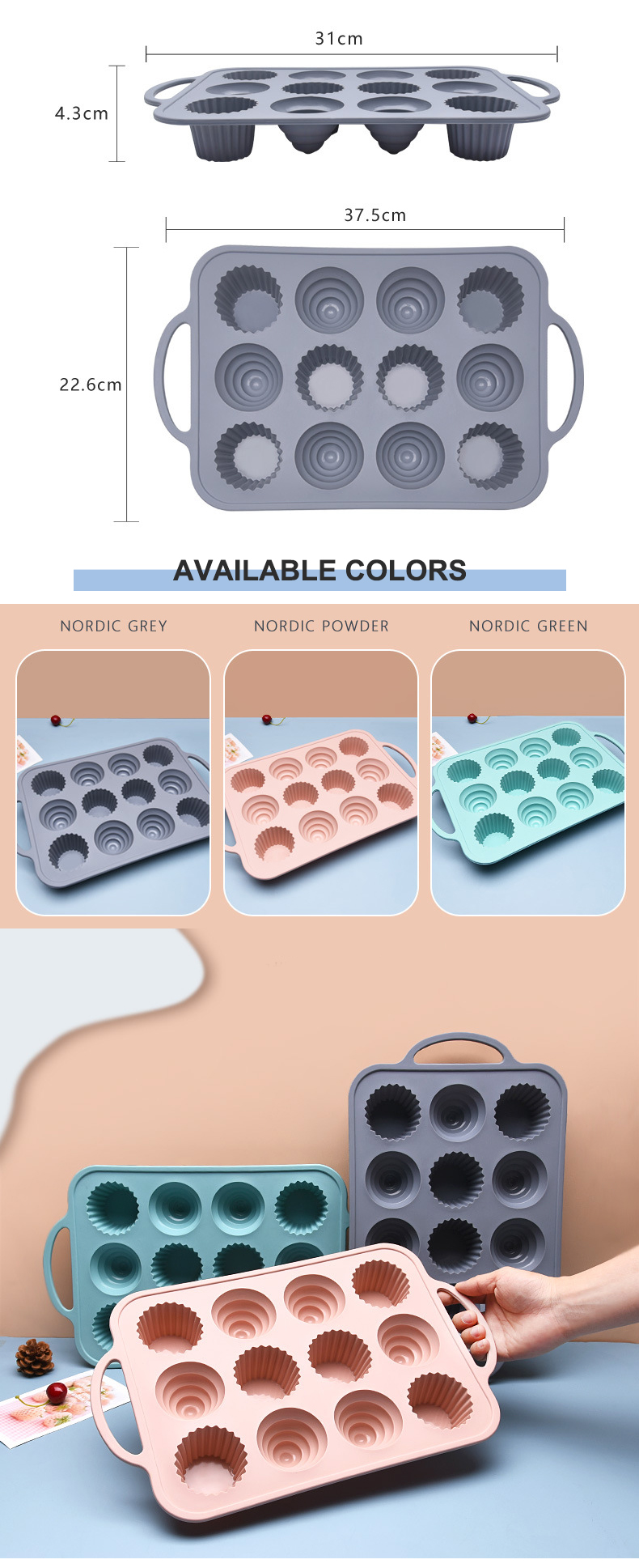 Non Sticky 12 Cavity Silicone Mini Cupcake Molds