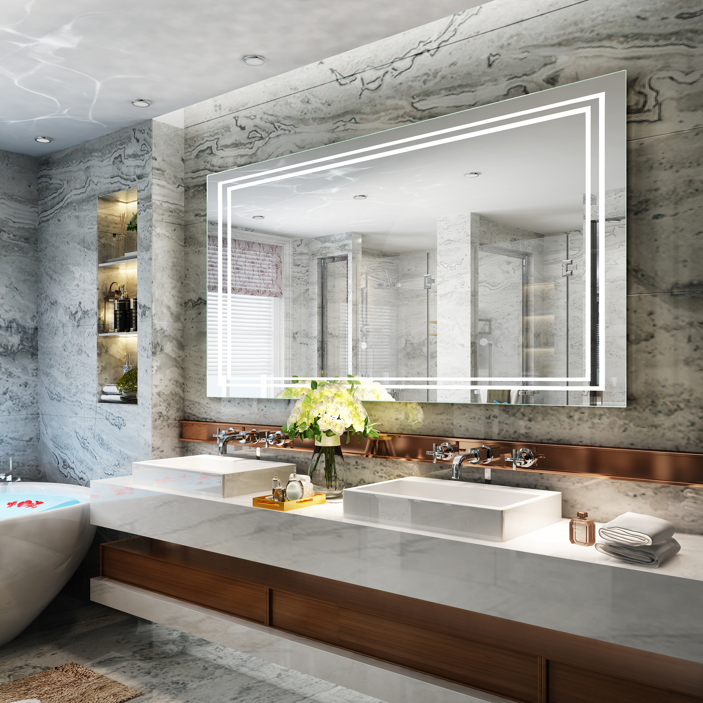 Hotel Lighted Magnifying Makeup Mirror With Bluetooth And Dimmable Light
