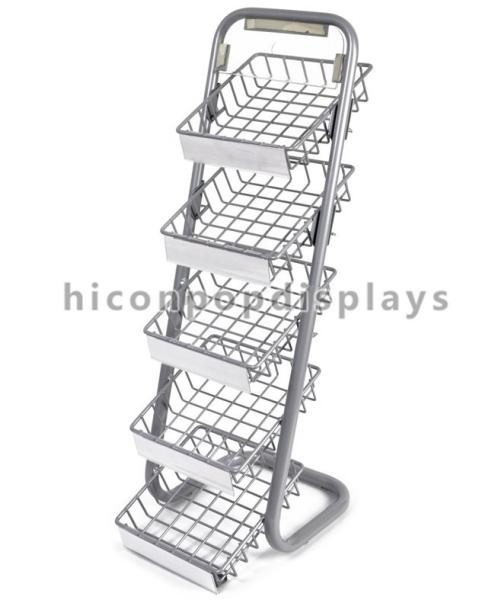 5 Layer Metal Tray Retail Flooring Display Stand Wire Snack Candy Bar Display