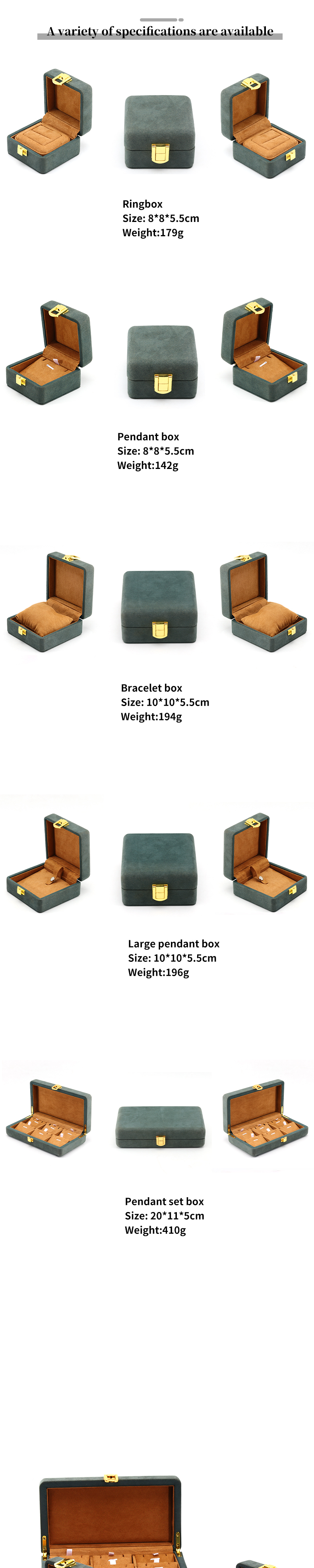 Gray Green Sleek Soft Velvet Jewelry Organizer Box Set for Luxury Packaging