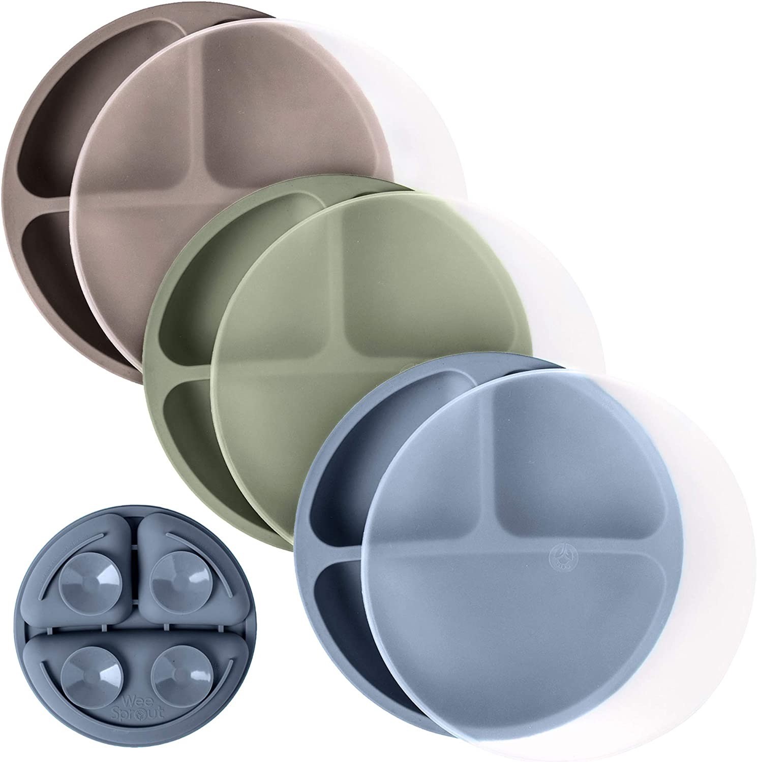 FDA Microwaveable Silicone Dinnerware Set , Odorless Suction Plates With Lids