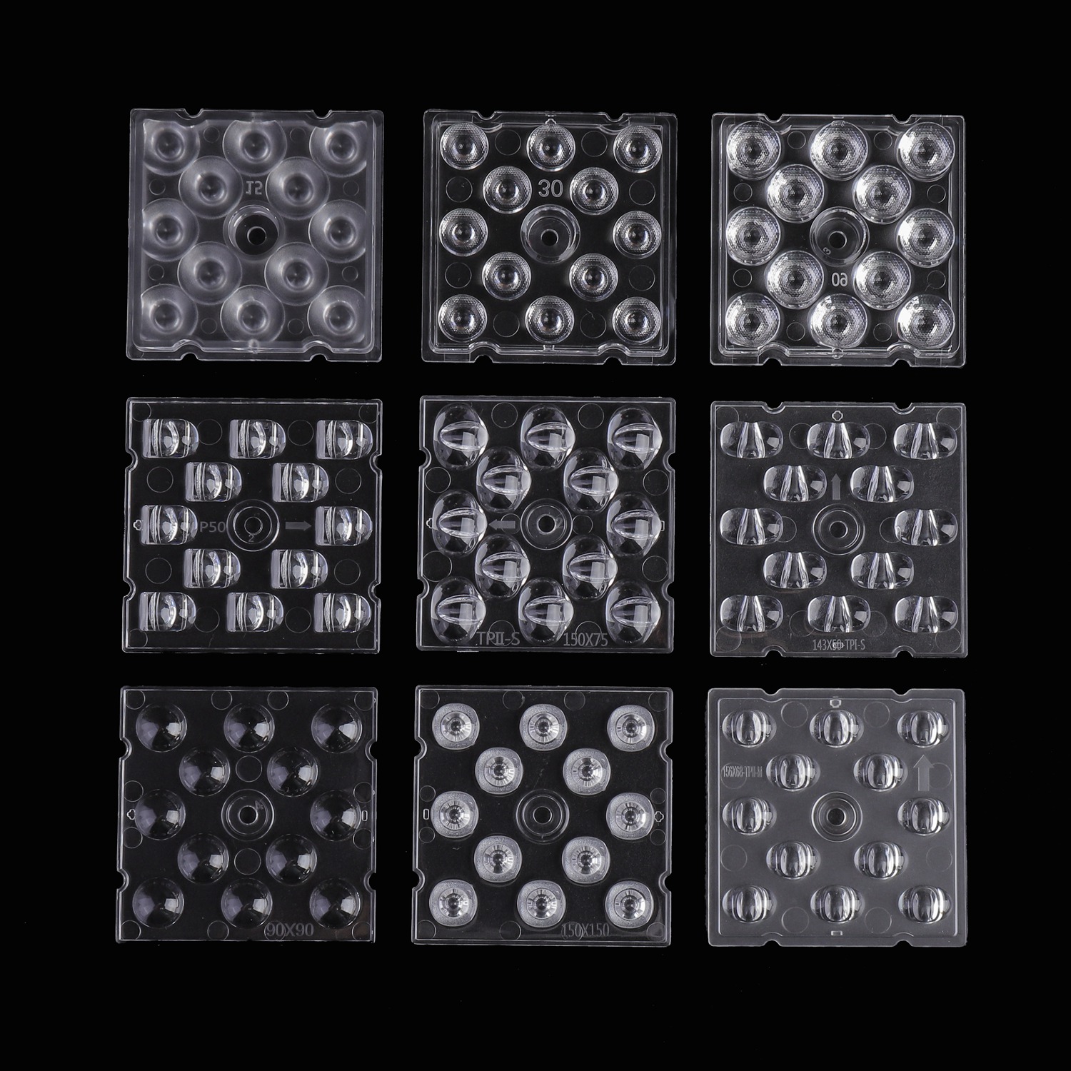 50x50mm led lens 4/6/8/12/16/24 points plastic secondary optics /pmma led optical led lenses for street light/flood light