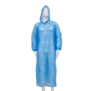 China CE / ISO Blue / White Disposable Waterproof PE Plastic Rain Coat With Hood on sale