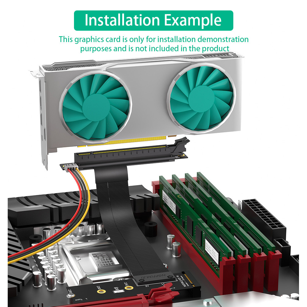M.2 NGFF Key M To PCI-E Express Extender Cable Graphics Card 16x PCIE Riser Adapter Card Nvme