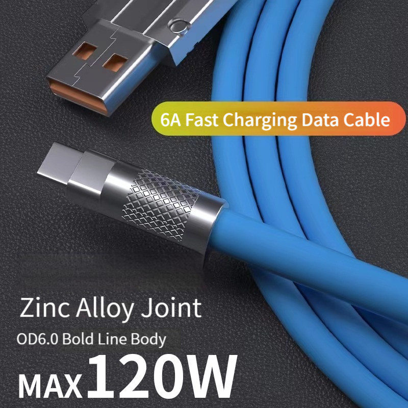 Fast Type USB C Data Cable 120W 6A Liquid Silicone Super Charge