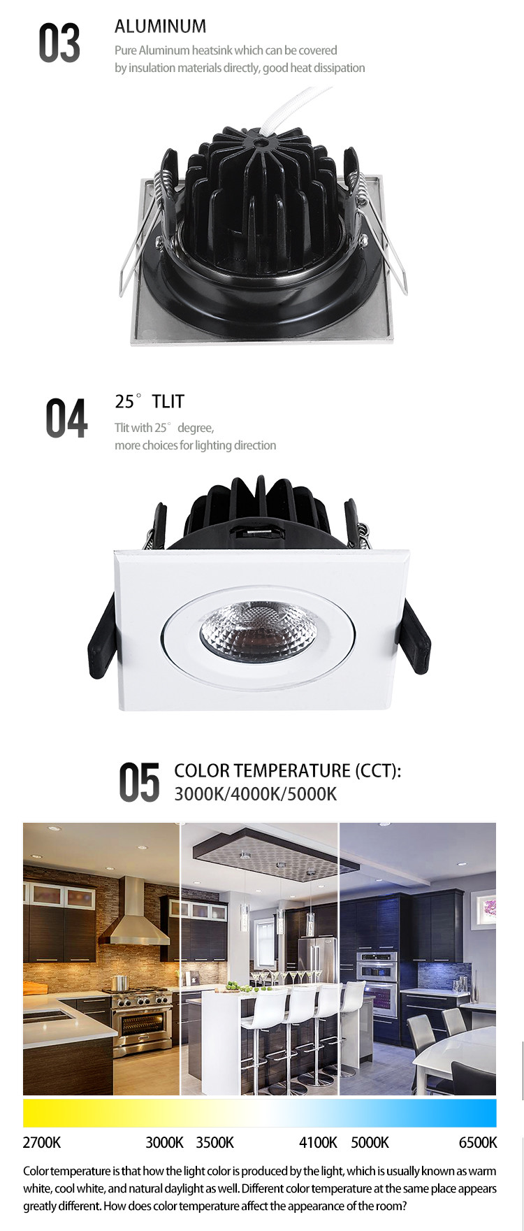 Ceiling Recessed 8W Tiltable LED Downlights COB Chip