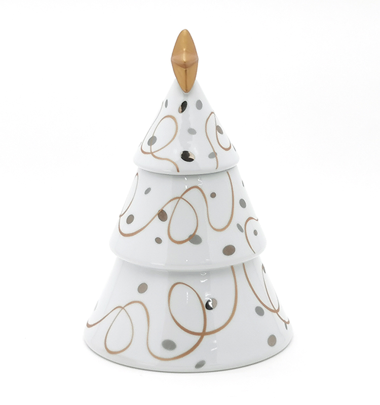 3D Christmas Kitchen Coffee Tea Sugar Gift Canister Jar Tree Shaped Storage Golden Silver Handpainting