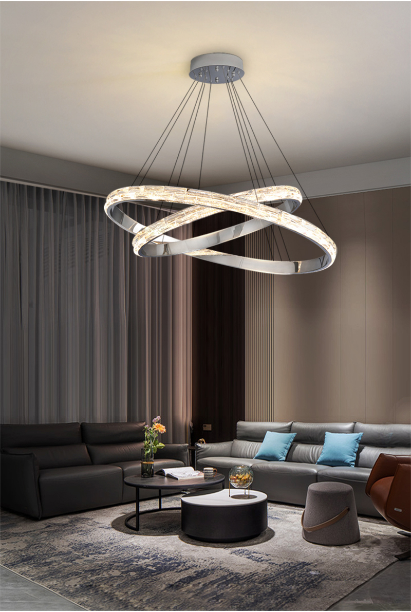 Silver Crystal Chandelier For Living Dining Room Luxury Ring Staircase pendant lighting for dining room(WH-CY-192)