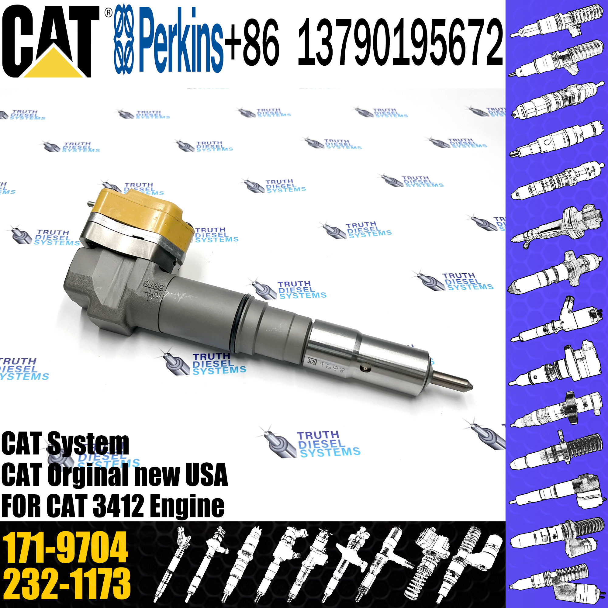 Fuel Injector 156-3895 169-7408 171-9704 155-1819 232-8756 111-7916 198-4752 20R-5392 For C-A-T Caterpillar 3412 engine