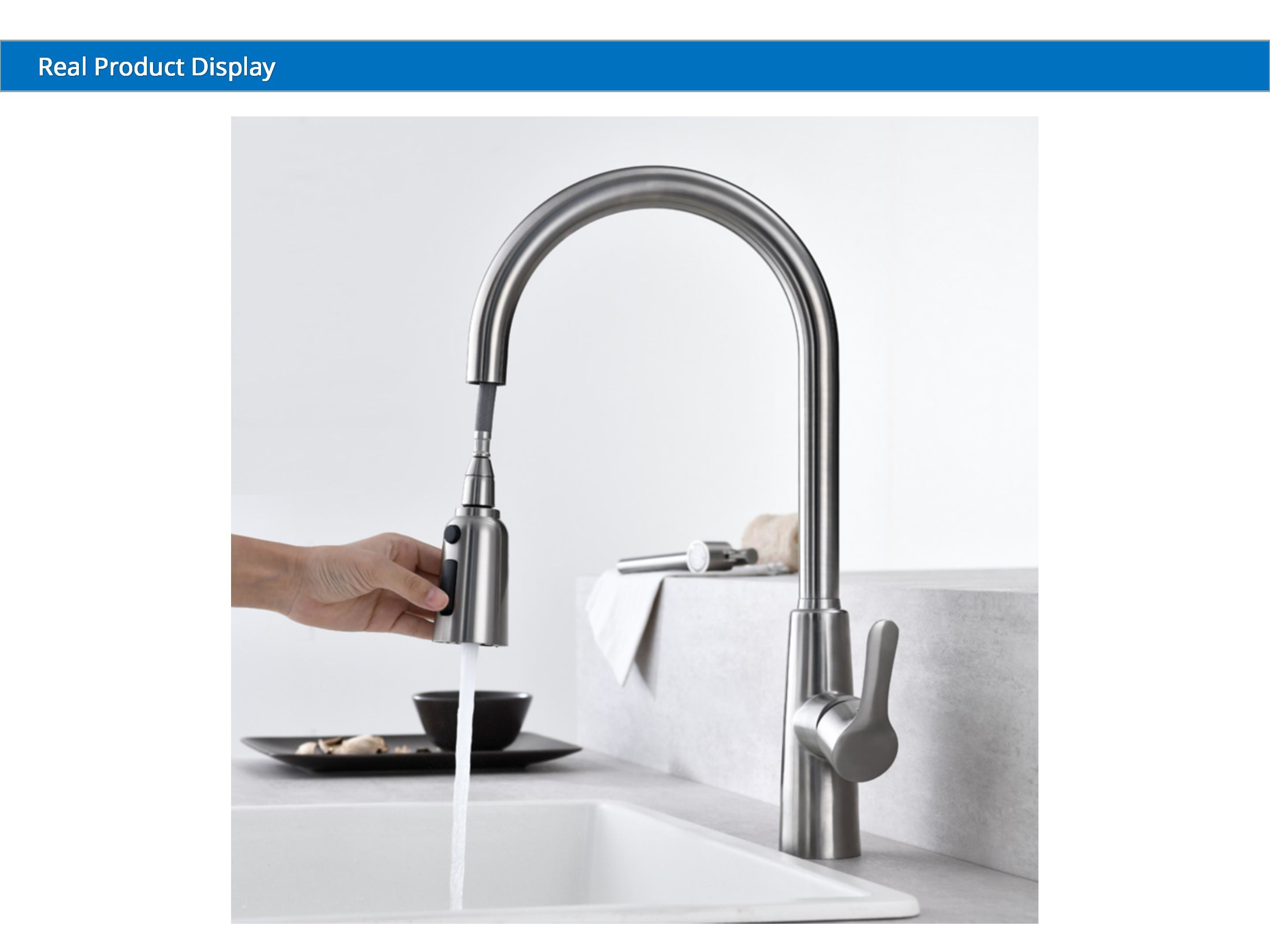 HOMEKA Deck Mounted Kitchen Basin Taps Gooseneck Spout Hands Free 5.24L/Min
