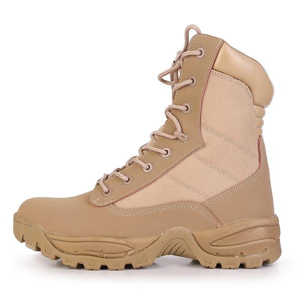 Round Toe Slip Resistant Leather Combat Footwear Gear With Shock Absorbent