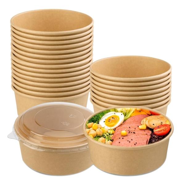Custom Disposable Food Salad Packing Containers Takeaway Kraft Paper Bowls with