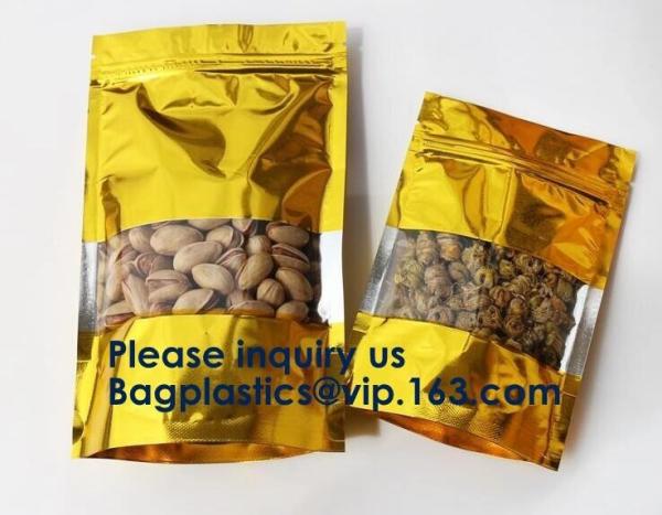 3 Side Seal Metallized Foil Inside Stand Up Zipper Plastic Bags/ Glossy Gold