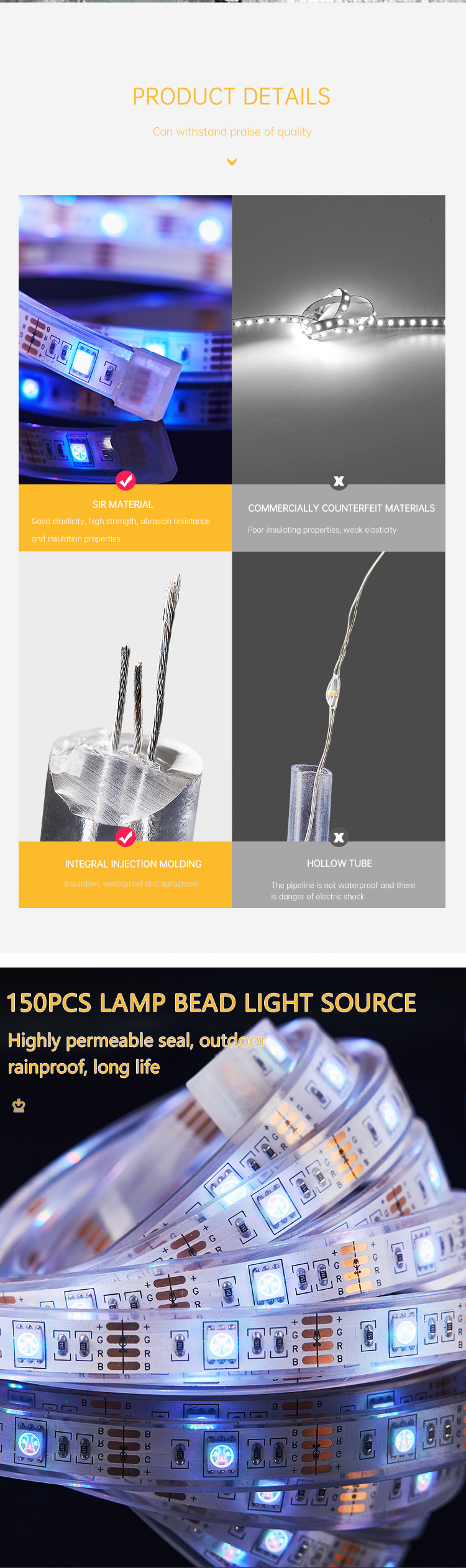 100lm 250LM Solar Powered LED Strip Solar Rope String Lights RoHS