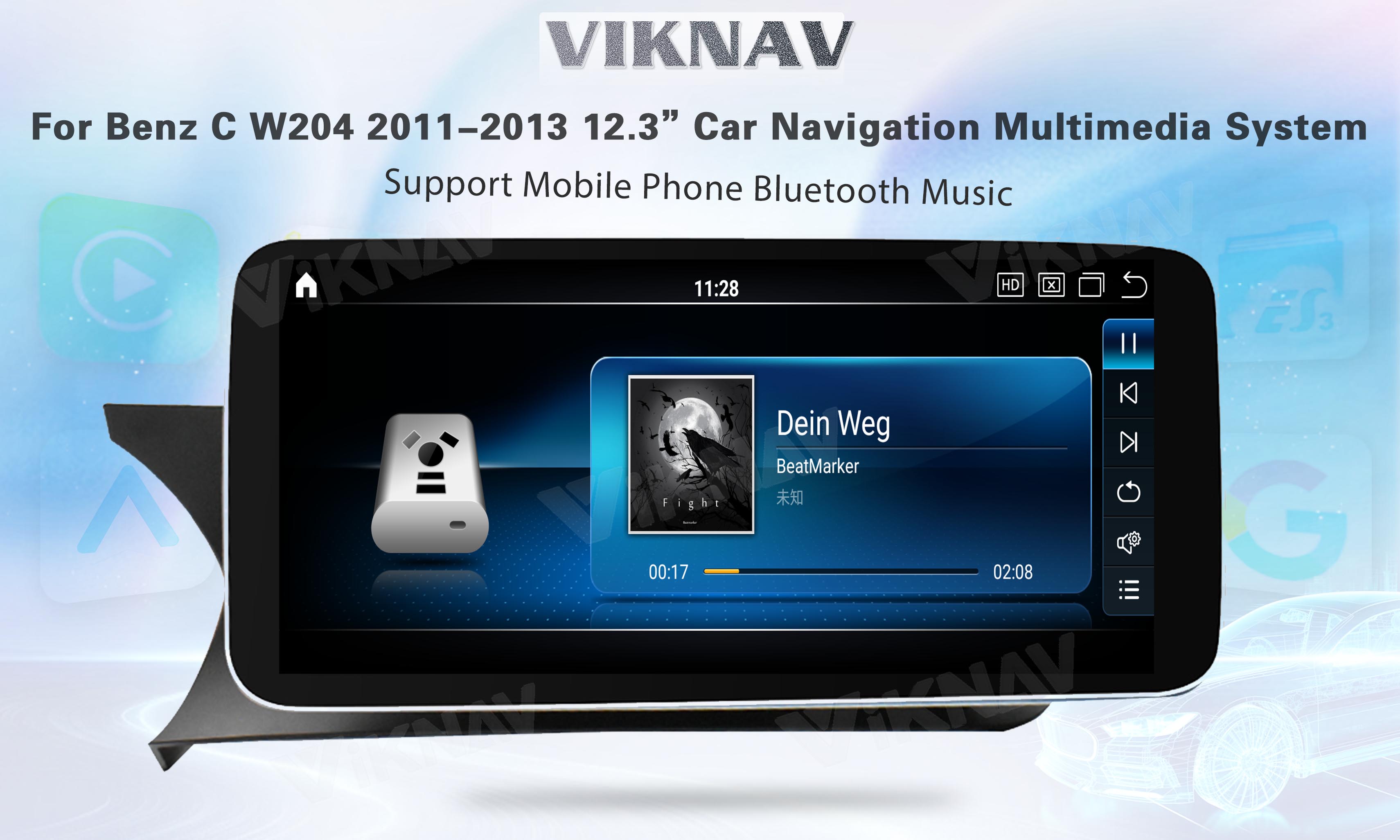Viknav Android Car Radio For Mercedes Benz C Class W204 2011-2013 LHD RHD Car 12.3 Inch Player GPS Navigation Car NTG4.5