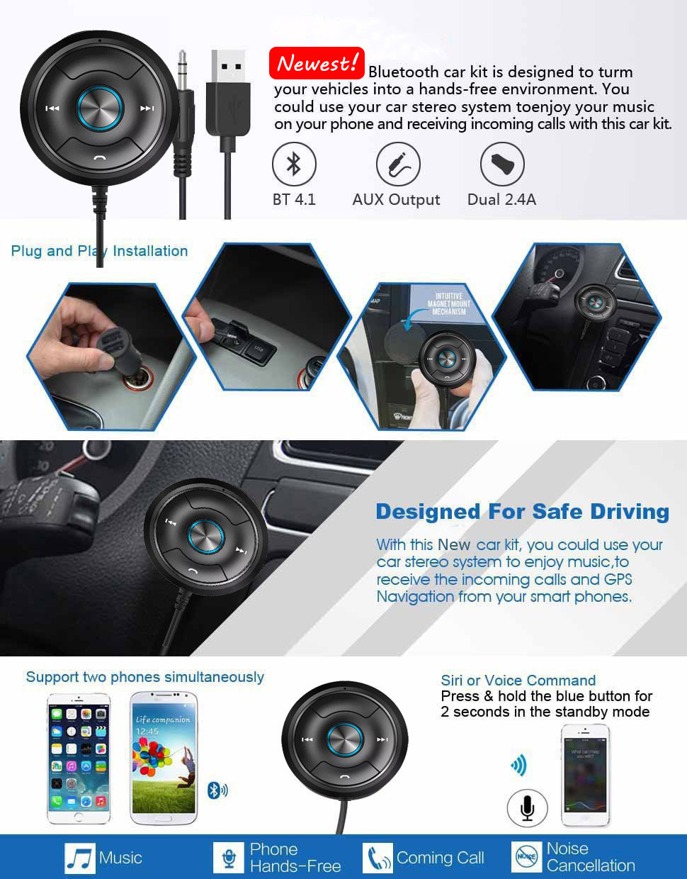 High Quality Universal 3.5mm Wireless Bluetooth Car Kit AUX Audio Music Receiver Adapter Handsfree